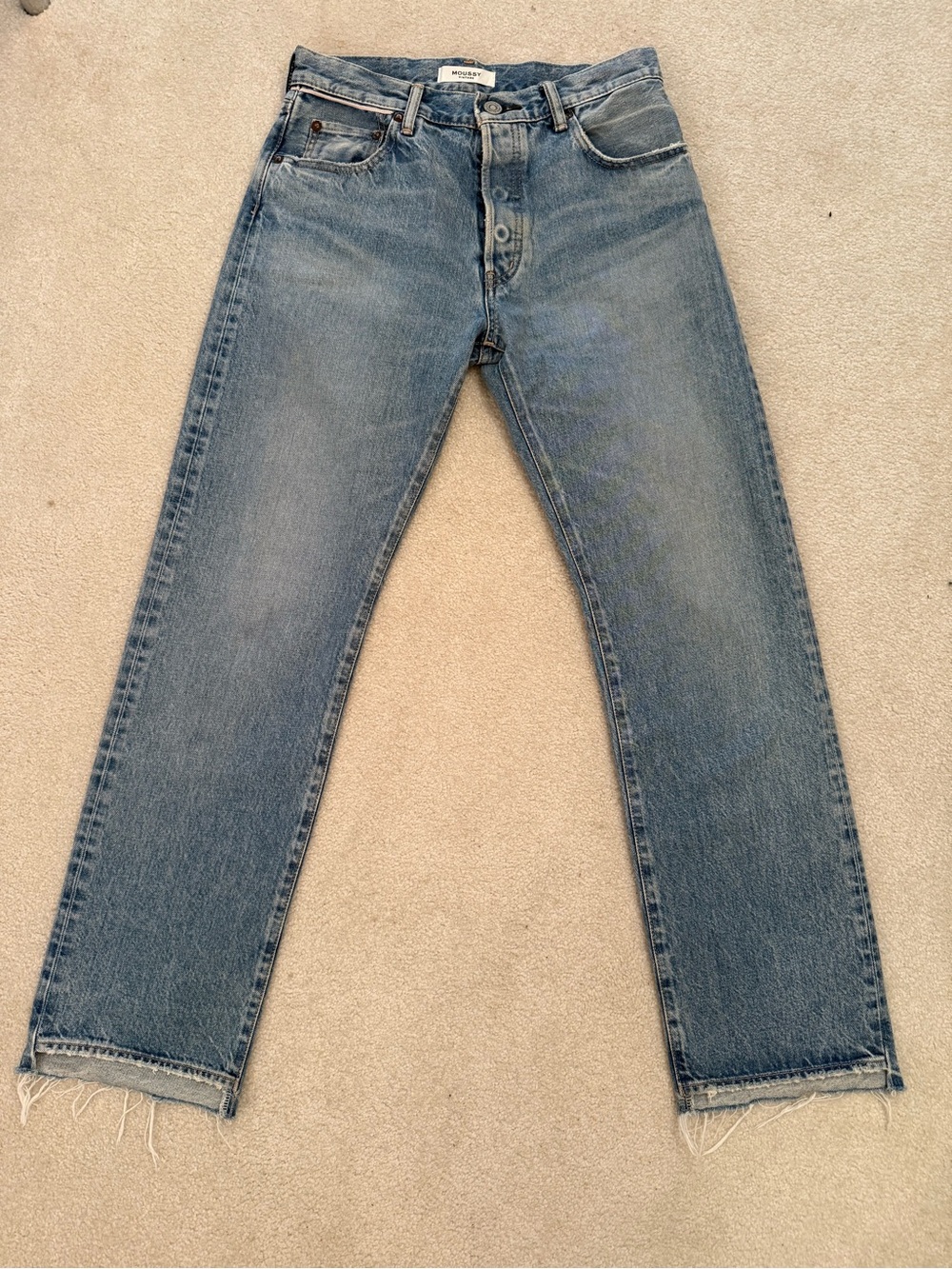MOUSSY VINTAGE Made in Japan Selvedge Jeans Distressed Straight Leg Denim Sz 27